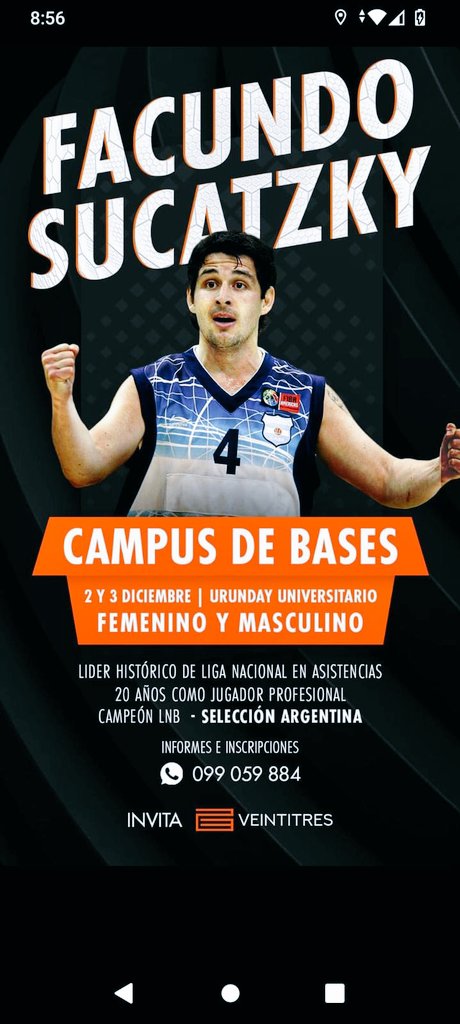 CAMPUS DE BASES 
con FACUNDO SUCATZKY 

2y3 de Diciembre
<a href="/ClubUrunday/">Club Urunday_oficial</a> 
ULTIMOS 4 LUGARES !! 

inscripciones 
099059884
