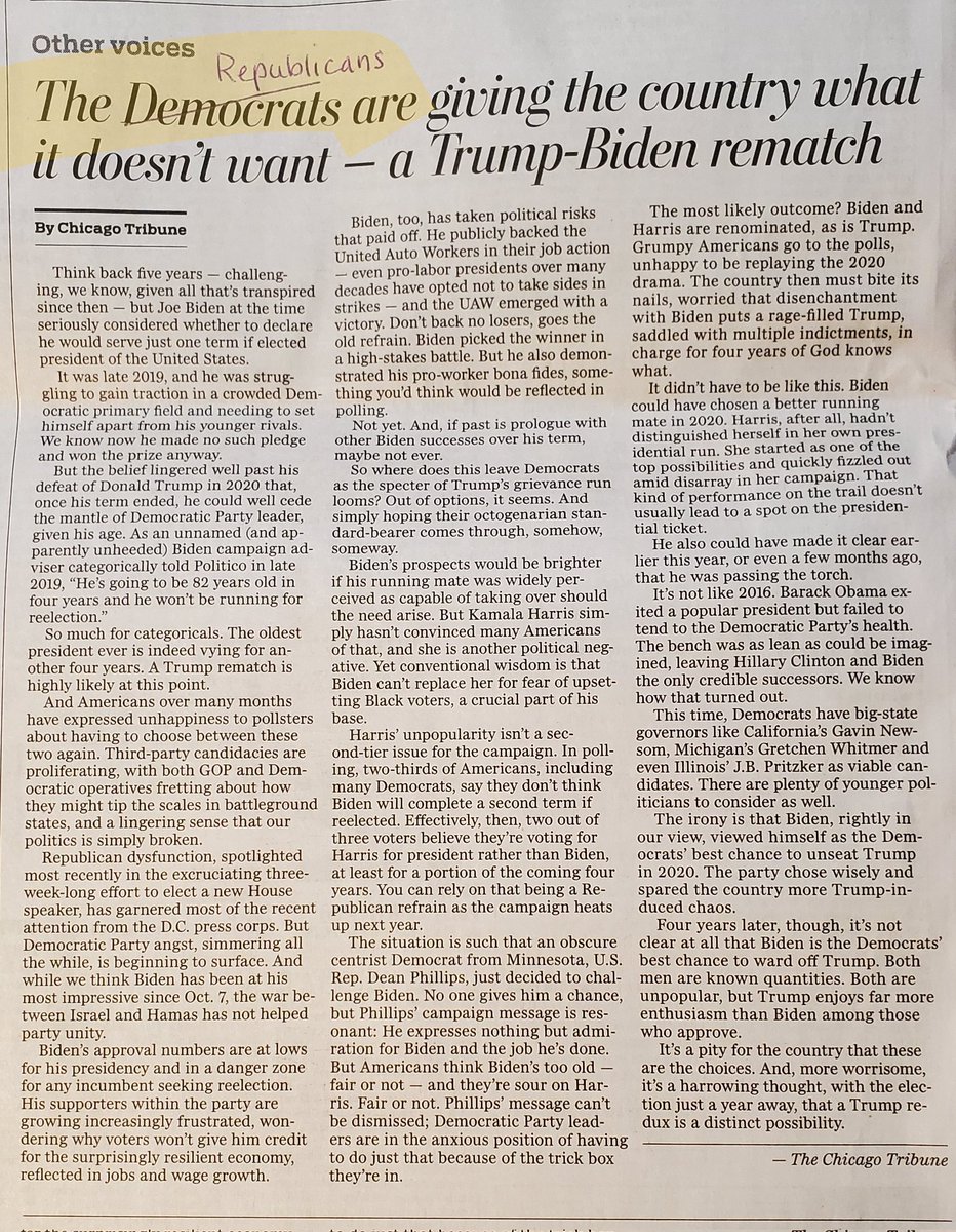 Why is it always incumbent upon the Democrats to fix things? Why are Republicans never charged with doing the right thing? 

How about: 'The Republicans are giving the country what it doesn't want -- a Trump-Biden rematch' #MSMFail