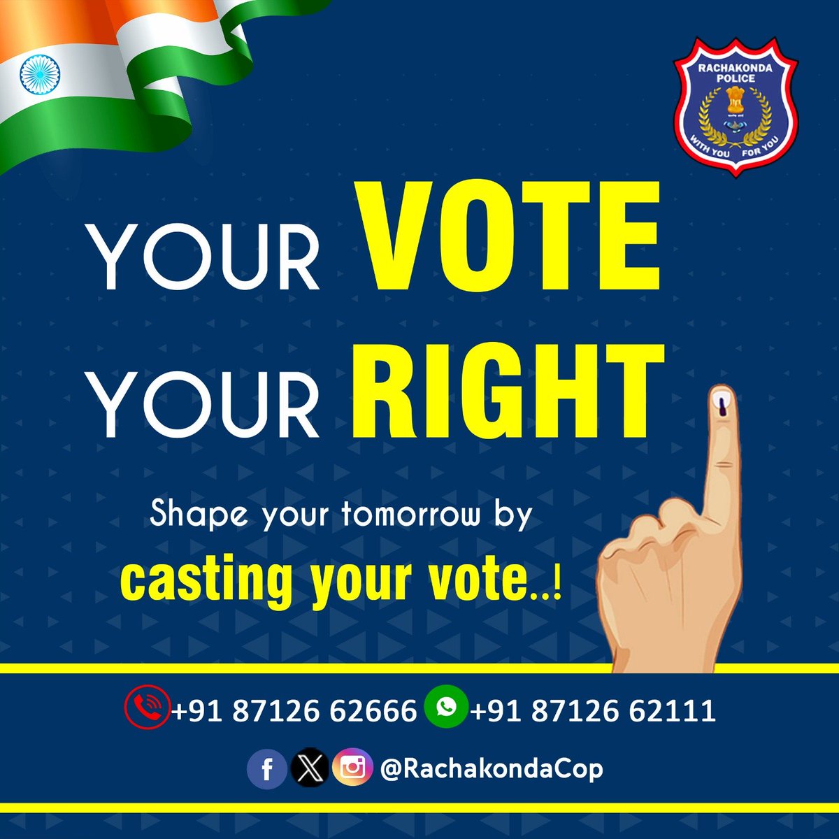 Your #Vote Your #Right Shape your tomorrow by casting your #Vote. #TelanganaElections2023 #Elections2023 #ECI #ECISVEEP