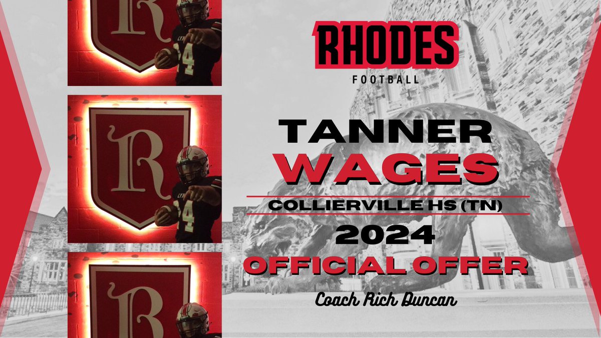 After a great conversation with Coach Duncan, I am blessed to have received an offer from Rhodes College!!
<a href="/CHSDragonFB/">CHS Dragon Football</a> <a href="/CoachJoeRocconi/">Coach Joe Rocconi</a> <a href="/coachrichduncan/">Rich Duncan</a>