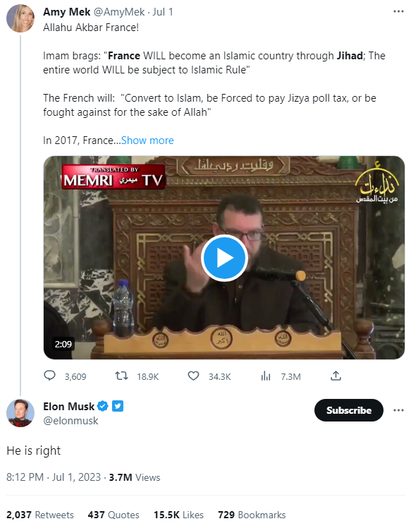 zei_squirrel's tweet photo. Elon Musk just reinstated the accounts of far right Zionist fascists like Tommy Robinson and Katie Hopkins whose racism is focused on Muslims. Amy Mek, another Zionist fascist, helped unban them. She regularly shares memes of mass killing Muslims and is one of Musk's fav accounts https://t.co/vtx40a2zhU