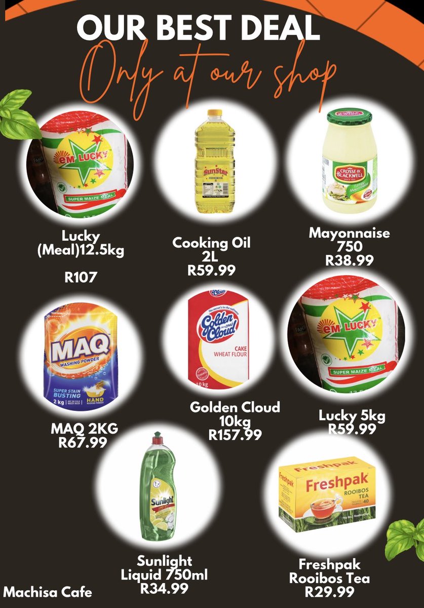 SwavaMachisa's tweet photo. There’s more than just a deal, there’s more cheap products, shop at Machisa Cafe. 

#letsmaintainhygiene https://t.co/PgZjo4MAV5