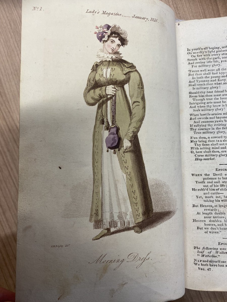 Another cold, dark Monday journey to York. Objectively, so look somewhat bedraggled. In my head, though, I look like this wonderful creature (though with a less painful neck angle). From my newly purchased 1816 Lady’s Magazine. #ladysmag #fashionplate