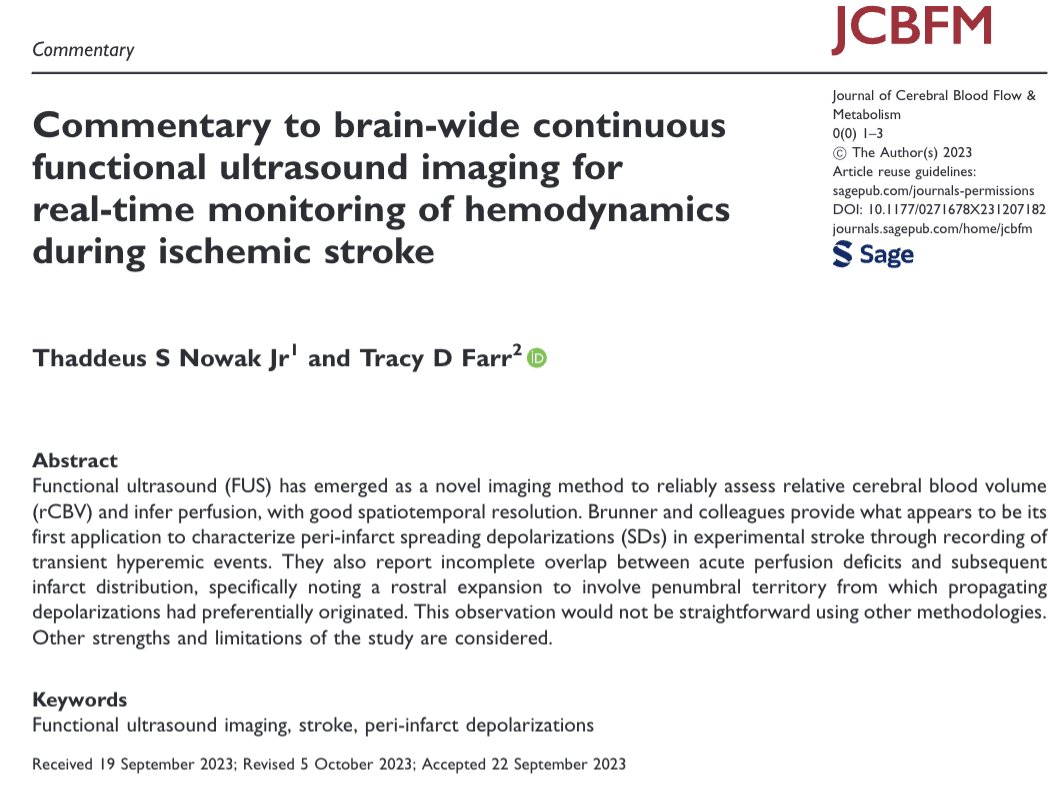OpenfUS's tweet image. Our recent publication on stroke 'neuromonitoring' using functional ultrasound imaging technology, developed at @__NERF, has received an excellent commentary in @_JCBFM
We appreciate the support in disseminating our findings! #StrokeNeuromonitoring #FunctionalUltrasound @CBD_VIB