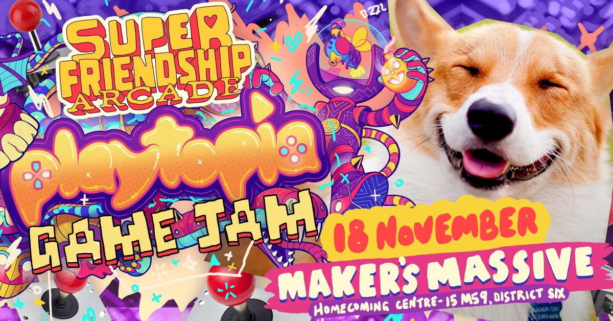 Announcing our final game jam before we blow some minds and melt some hearts at Playtopia 2023!🎉

✨SUPER PLAYTOPIA JAM 2!✨
18 Nov - Makers Massive

🌈RSVP:
forms.gle/YD73CeUSCEd6wP…

Fans of radical indie games &amp; alt controllers, come see what we've made at <a href="/PlaytopiaSA/">Playtopia</a>!💖