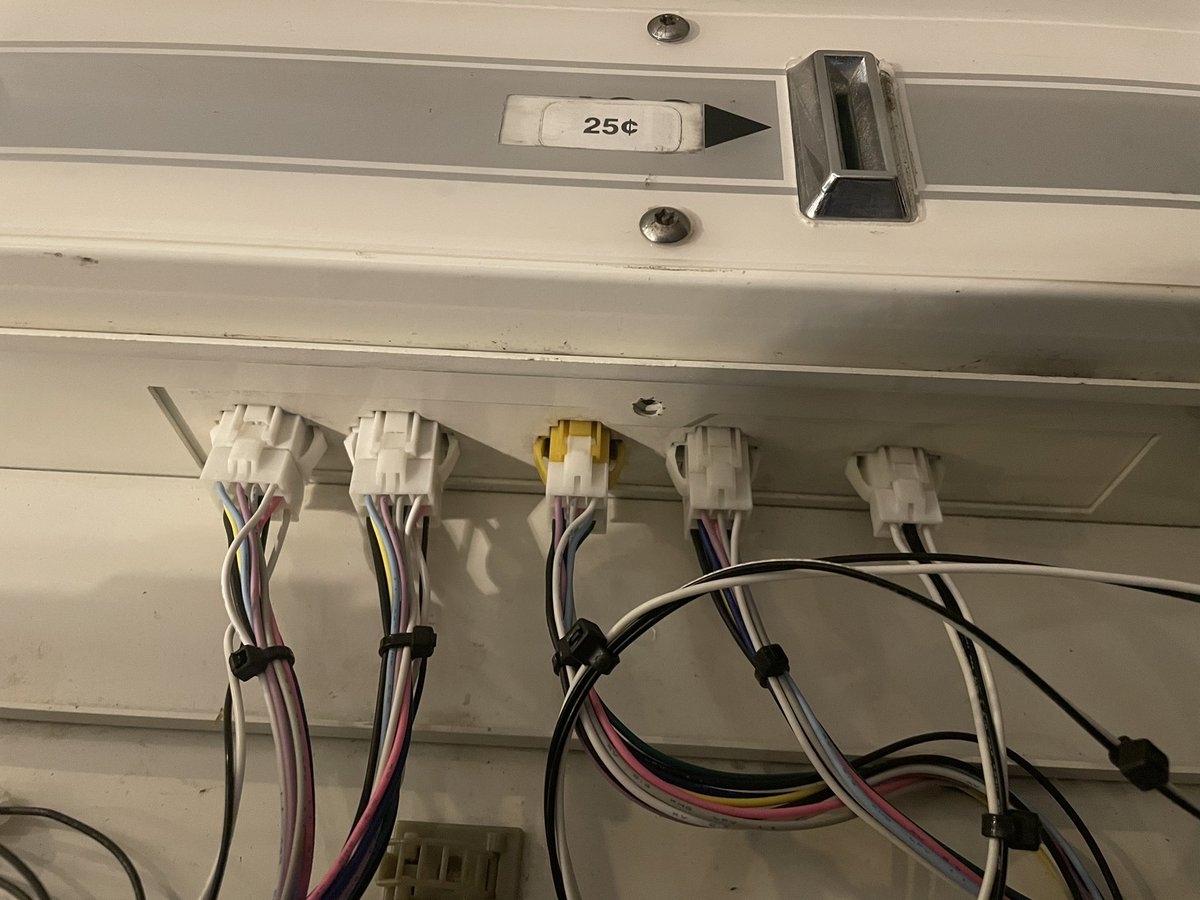 OutdateRef's tweet photo. Some #konami #arcade #pcb don’t have a #freemode. Either mod my boards or install credit switches. So I did the latter w tiny switches to prevent me from making big holes into my panel. I could always plug the holes w some nuts & bolts. Building custom harness for player was fun. https://t.co/1F9g7x9SuB