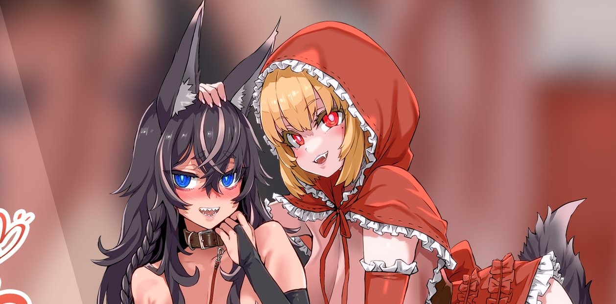 同人手描きオリジナルイラスト「赤ずきん×狼」A4 水彩 ラフ画付き