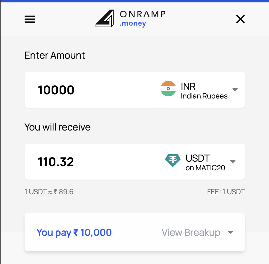 onrampmoney's tweet image. Gm India! 🇮🇳
Seize the dawn of a new day.
Embrace fresh opportunities as you harness the power of onramp.money to get USDT at unbeatable rates with risk-free system.
#Web3MadeSimple