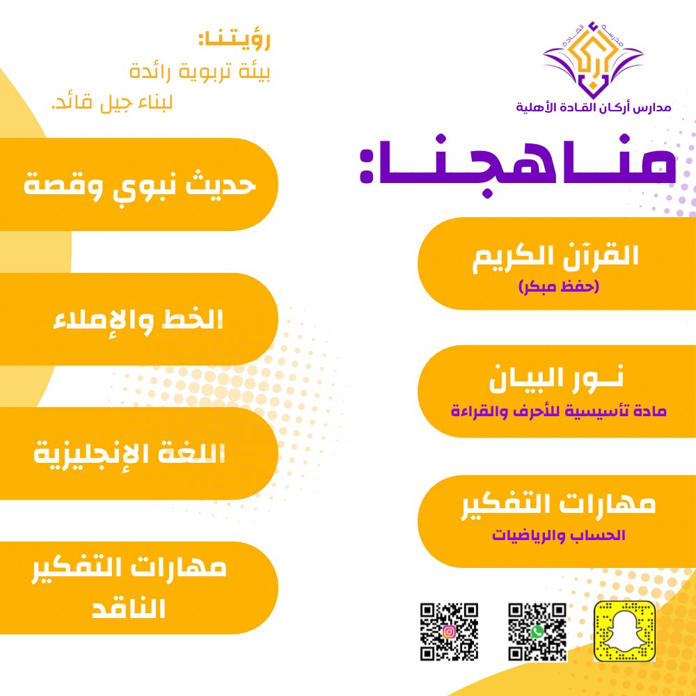 pillarsleaders's tweet photo. نُبذة عن #مدارس_أركان_القادة_الأهلية، تعرفوا على مناهجنا، بإلاضافة الى انشطتنا المتنوعة من أجل بناء جيلٍ قائد🌼

#الرس #تعليم_الرس https://t.co/VPw5Oa54tX