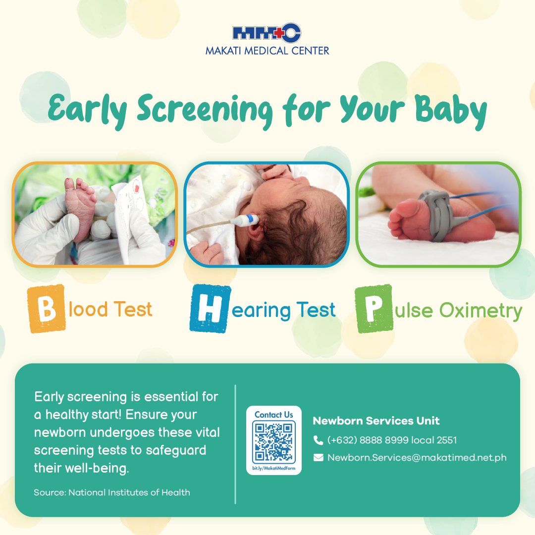 Let MakatiMed Pediatricians guide you in taking care of your kids right from their early days!

For more information about our Pediatric Screening Services, you may call (+632) 8888 8999 or send an email to mmc@makatimed.net.ph

#BabyHealth
#NewbornScreening 
#MakatiMedAlwaysSafe