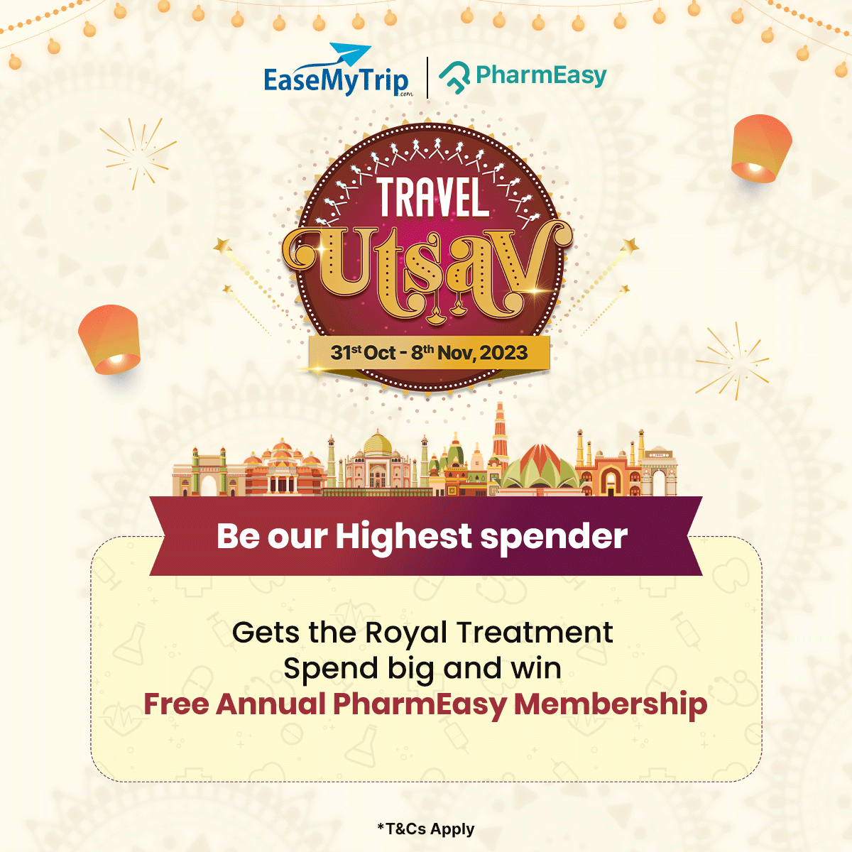 EaseMyTrip's tweet photo. Travel easy to win easy!
Be our highest spender and get a chance to win a FREE Annual Pharmeasy Membership.
#travelutsav #highestspender #festiveoffer #diwalisale #travelnwin # pharmeasy #easemytrip https://t.co/dE21A2mw6y
