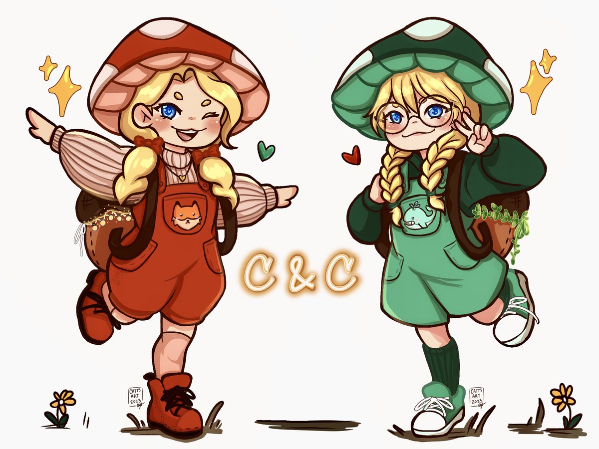 Cattachix's tweet image. 2 weeks ago I not only sprained my ankle but also got the flu. I felt so out of it but I binged watched a lot of @carynandconnie. I’m still healing but these two definitely made the process more enjoyable :) #fanart 
-
Enjoy the cottagecore girls in their peak cottagecore 🍄✨