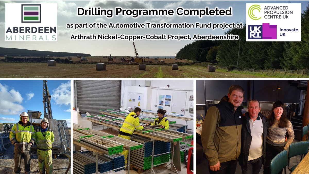 Aberdeen Minerals Limited (@aberdeenmin) on Twitter photo We have completed our latest drilling programme at the Arthrath Nickel-Copper-Cobalt Project in Aberdeenshire.
This is the first stage of our innovative mineral processing study, 70% funded by the UK Government's Automotive Transformation Fund <a href="/innovateuk/">Innovate UK</a> <a href="/theapcuk/">Advanced Propulsion Centre UK</a> We have completed our latest drilling programme at the Arthrath Nickel-Copper-Cobalt Project in Aberdeenshire.
This is the first stage of our innovative mineral processing study, 70% funded by the UK Government's Automotive Transformation Fund <a href="/innovateuk/">Innovate UK</a> <a href="/theapcuk/">Advanced Propulsion Centre UK</a>