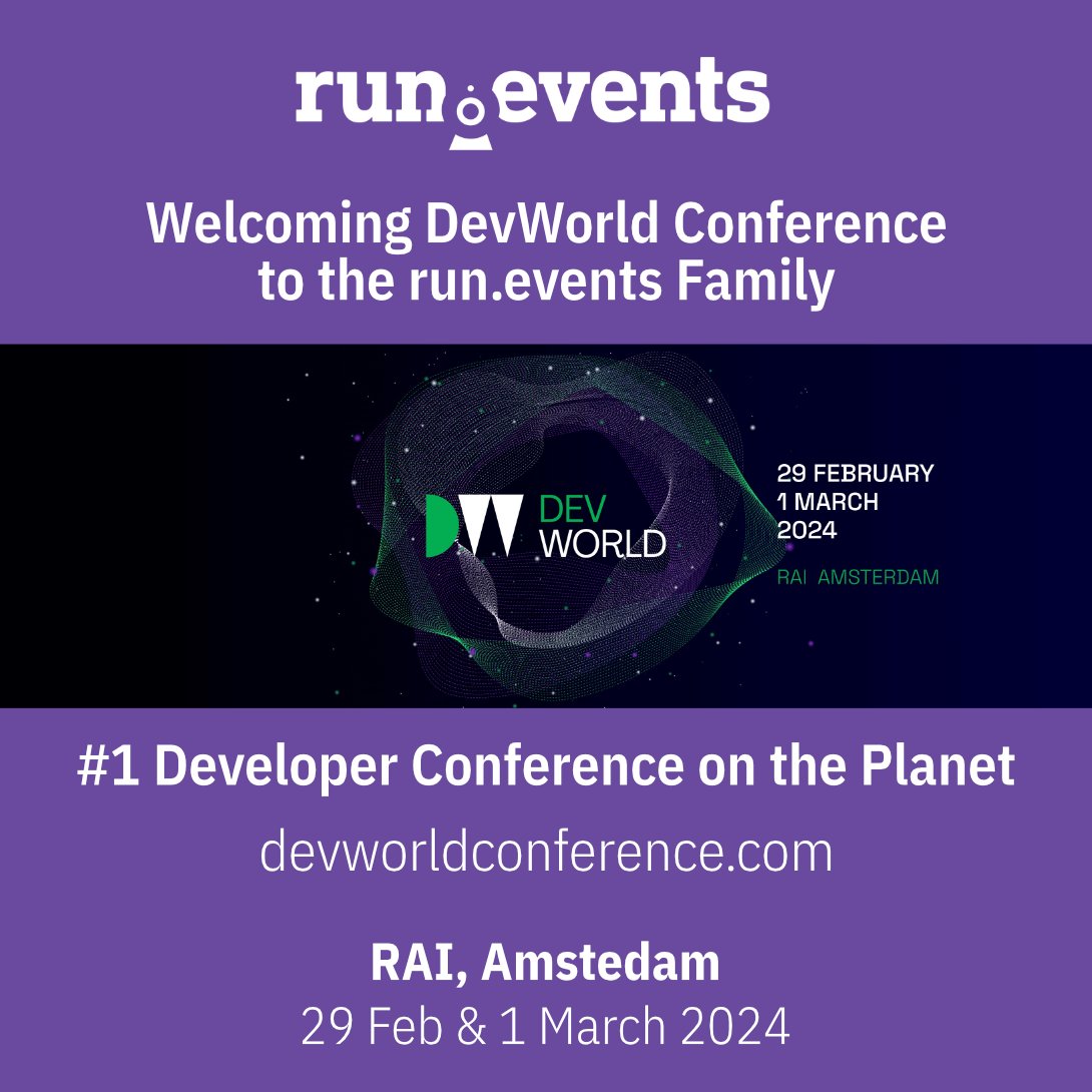 run.events (@runeventsemp) on Twitter photo Welcome <a href="/devworld_conf/">DEVWorld Conference</a> Conference to the run.events family! The No.1 #Developer Conference on the planet will in the future run on the No.1 #EventManagement platform on the planet! 💜
See you in Amsterdam on 29 Feb and 1 Mar.
devworldconference.com Welcome <a href="/devworld_conf/">DEVWorld Conference</a> Conference to the run.events family! The No.1 #Developer Conference on the planet will in the future run on the No.1 #EventManagement platform on the planet! 💜
See you in Amsterdam on 29 Feb and 1 Mar.
devworldconference.com