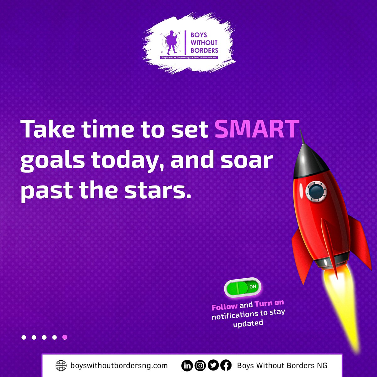 BWB_NG's tweet photo. Have a productive week ahead!
#BoysWithoutBordersNG #smartgoals #goalsettingmastery #mondaymotivation #Boychildmatters #boychild https://t.co/EYdzmuThSM