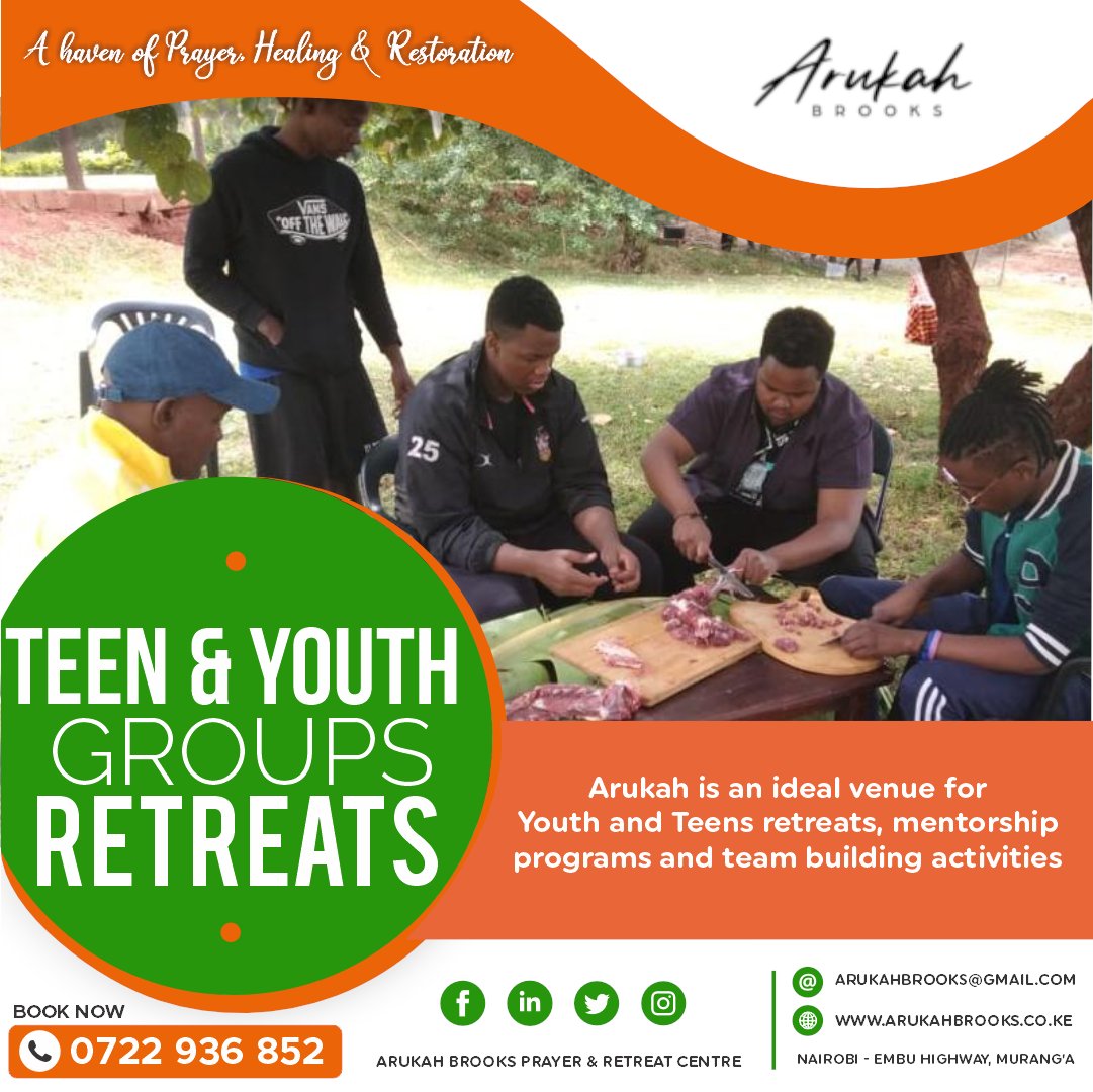 If you are looking for a place to host your next teens or youth retreat or mentorship program, look no further than Arukah Brooks. Arukah is an ideal quiet and serene environment with the perfect setting for mentorship programs and team building activities. Call us  0722 936 852.