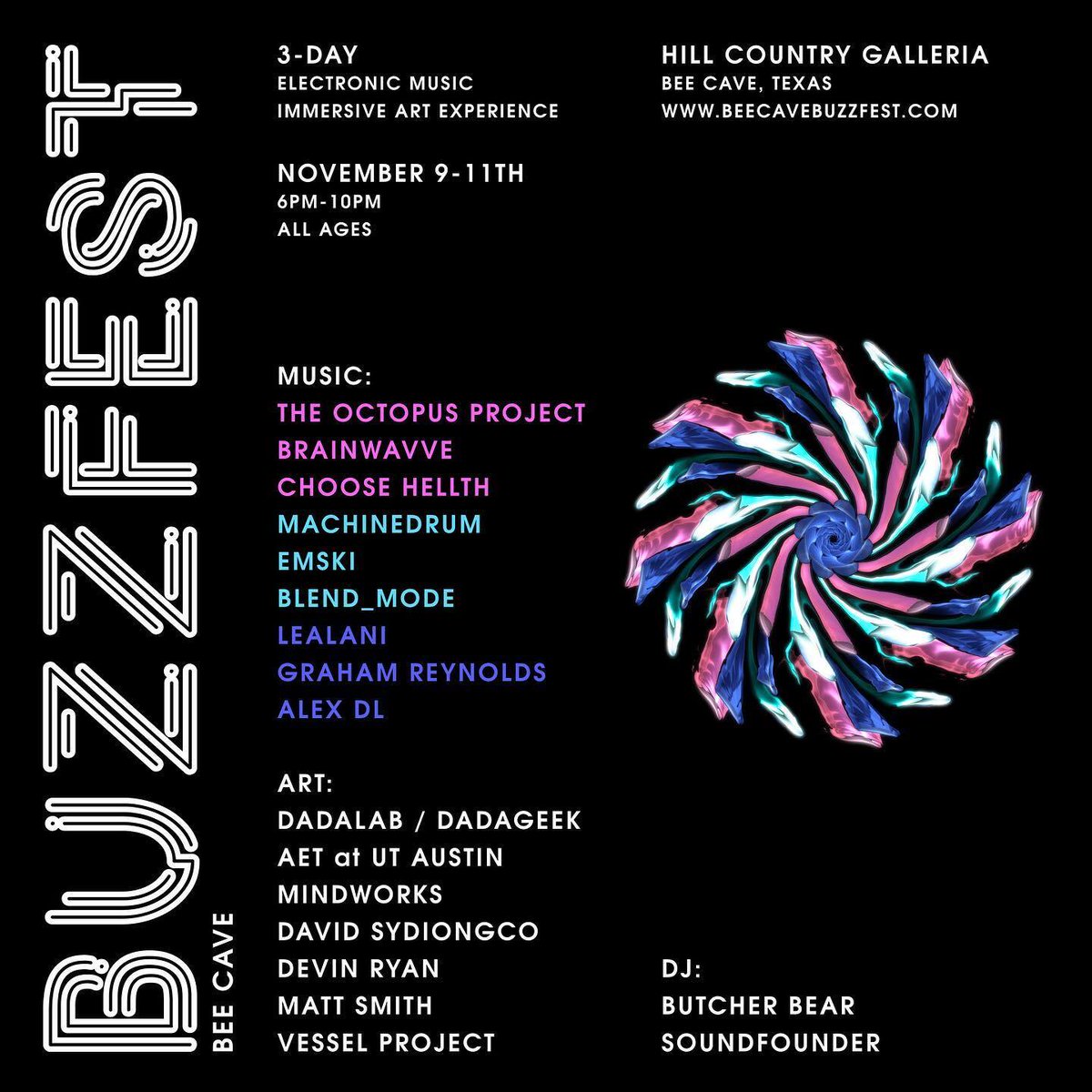 Nelda Studios is proud to sponsor Bee Cave BuzzFest again this year. Don't miss this fantastic FREE tech art festival, happening this Thursday-Saturday!

And be sure to check out the Illumaverse holiday pop up while you're there. 🚀 ❄️