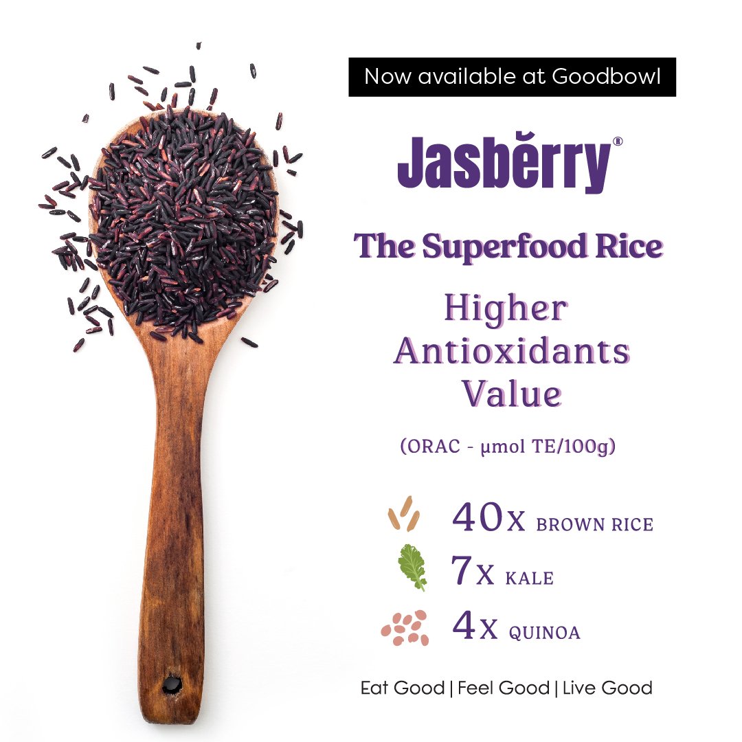 Jasberry Organic Superfood Rice is now available in Canada! Goodbowl is the first restaurant where this beautiful, delicious and healthy rice is available.

Jasberry is good for you and good for the planet. Jasberry is non GMO and took 10 years of natural crossbreading to create!