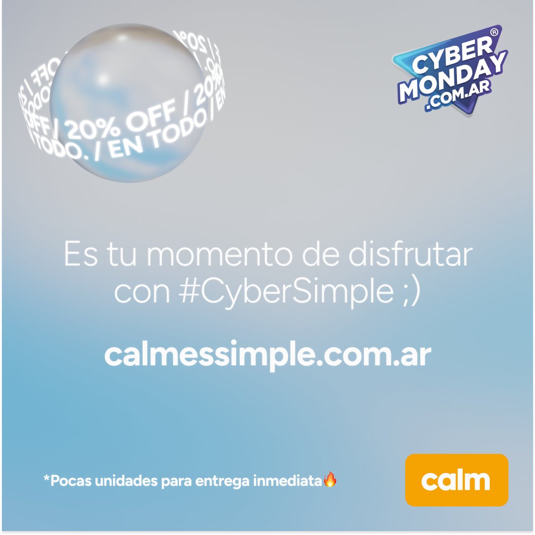 calm_essimple's tweet photo. Llegó el #CyberMonday con hasta 12 cuotas s/i y 20% OFF en TODO💥💥💥
Aprovechá el mejor descuento del año 🔥
⛔Pocas unidades para entrega inmediata https://t.co/kDZuB6aMCL
