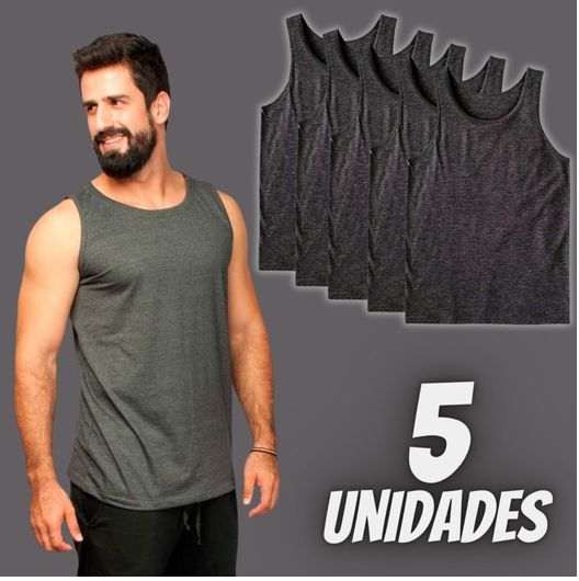 Kit com 5 Regatas Masculina Lisa