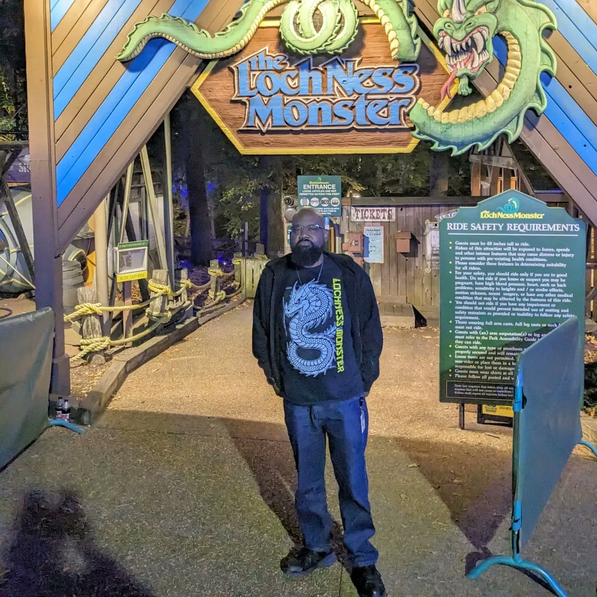 phatdog_va's tweet image. Last ride on the Loch Ness Monster tonight before the 2024 revamp.  Big changes are coming to the 45 year old coaster #bgw #interlockingloops  #lochnessmonstercoaster