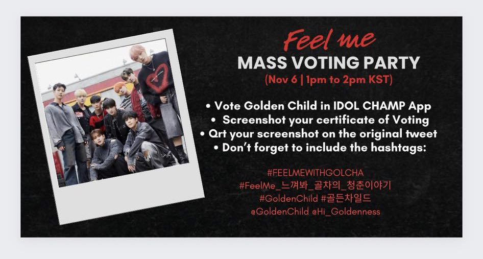 [📢] Goldenness Mass Voting for IDOL CHAMP ✨

#Goldenchild #골든차일드
<a href="/GoldenChild/">GoldenChild (골든차일드)</a> <a href="/Hi_Goldenness/">GOLDEN CHILD</a>