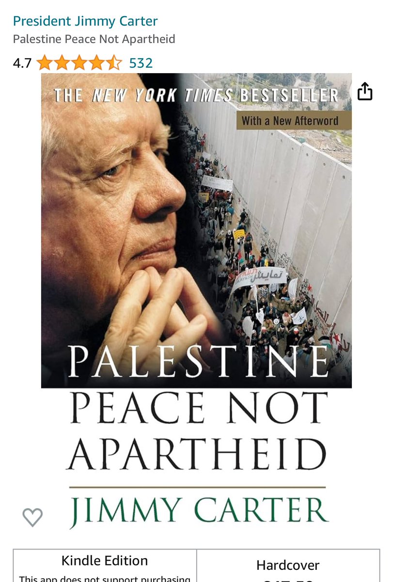 mohammedakunjee's tweet photo. Remember that time a president of the United States 🇺🇸(Jimmy Carter) declared Israel 🇮🇱 to be an apartheid state and then wrote a book about it. #Gaza_Genocide https://t.co/jXsRJcbYZT
