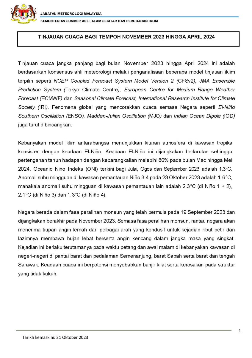 metmalaysia's tweet photo. 𝐓𝐈𝐍𝐉𝐀𝐔𝐀𝐍 𝐂𝐔𝐀𝐂𝐀 𝐁𝐀𝐆𝐈 𝐓𝐄𝐌𝐏𝐎𝐇 𝐍𝐎𝐕𝐄𝐌𝐁𝐄𝐑 𝟐𝟎𝟐𝟑 𝐇𝐈𝐍𝐆𝐆𝐀 𝐀𝐏𝐑𝐈𝐋 𝟐𝟎𝟐𝟒

https://t.co/oWbFWJDuFI

#metmalaysia https://t.co/5mOPuVkWrl