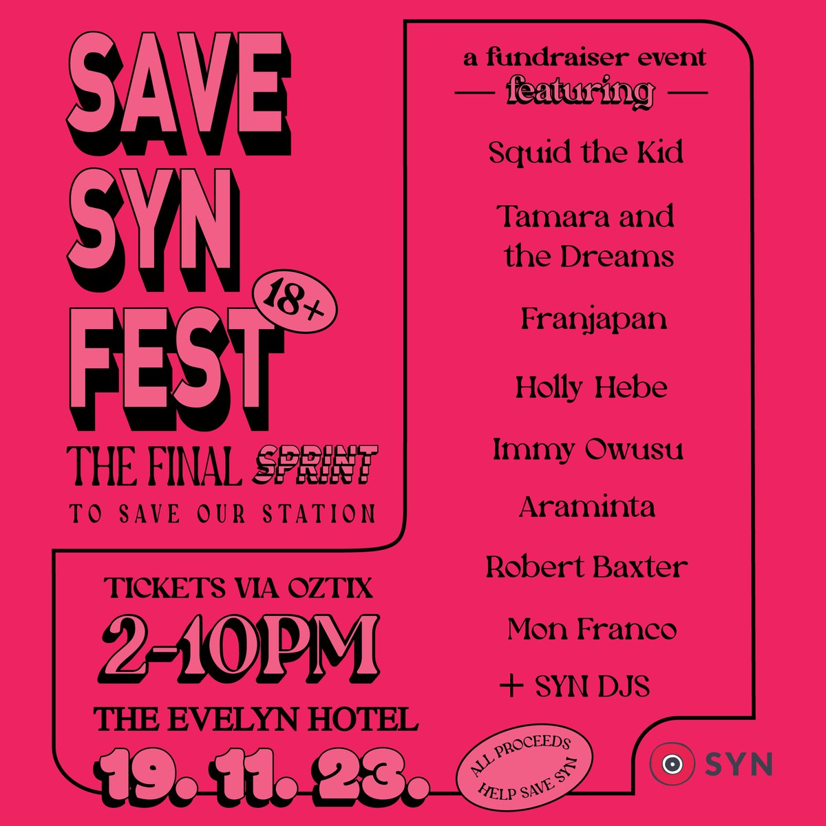 SYN (@synmedia) on Twitter photo 🔥Help us #savesyn with a FUNDRAISER MINI FESTIVAL!🔥SYN is at risk of closing our doors for good, so our volunteers are hosting a fundraiser gig to close out our 6-week fundraiser🎸 Find tickets in bio! Special thanks to <a href="/TheEvelynHotel/">The Evelyn Hotel </a>, artists & Nick SW for the poster design! 🔥Help us #savesyn with a FUNDRAISER MINI FESTIVAL!🔥SYN is at risk of closing our doors for good, so our volunteers are hosting a fundraiser gig to close out our 6-week fundraiser🎸 Find tickets in bio! Special thanks to <a href="/TheEvelynHotel/">The Evelyn Hotel </a>, artists & Nick SW for the poster design!