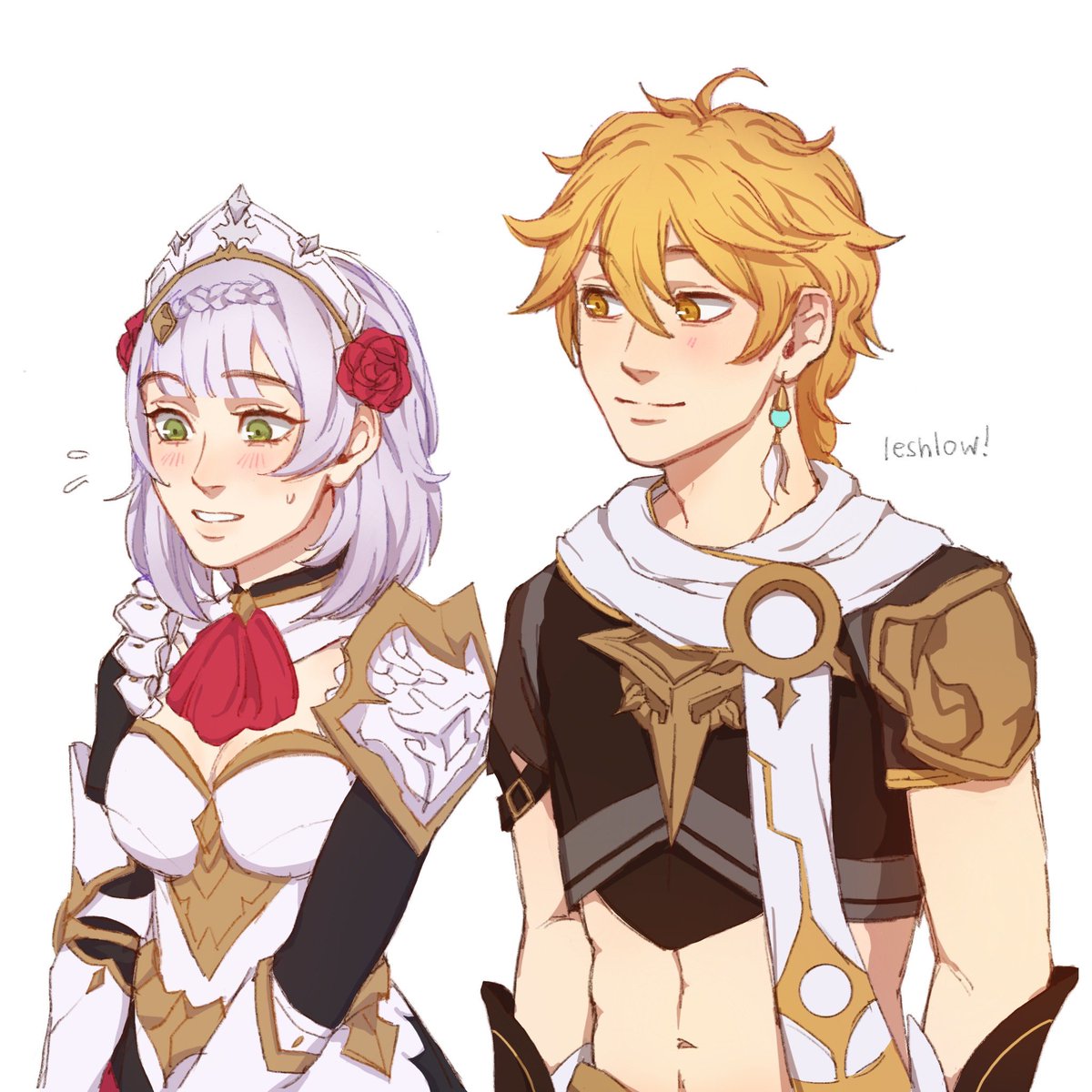 leshlow_'s tweet image. ship so rare i have to make up the name…this is all i got…  #aethelle #noether #aether #noelle #GenshinImpact