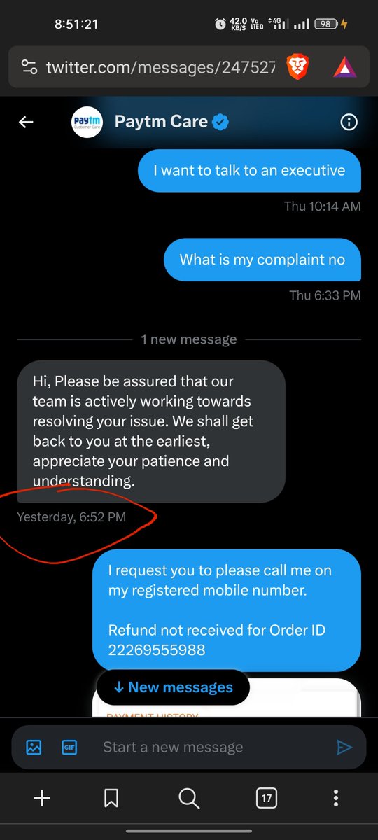 Qwazx5's tweet photo. @Paytm @Paytmcare i hope i will get my refund today after 10 days of mental harrasment. My Order ID 22269555988 cancelled on 28 October but I didn't received refund for this. I have to daily tweet and remind you but not even received complaint no. #paytm #fraud #worst experience https://t.co/939xWx3ep2