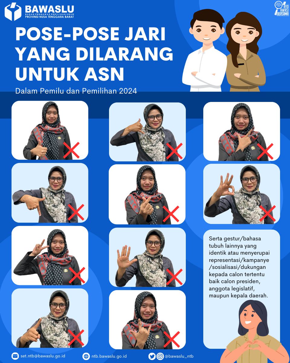 Halo Sahabat Bawaslu!

Yuk ketahui berbagai pose jari yang dilarang untuk ASN untuk tetap menjaga netralitas ASN dalam Pemilu 2024.

Jangan lupa share juga ya agar lebih banyak Sahabat Bawaslu yang tahu!

#BawasluMengawasi #AyoAwasiBersama #PemiluSerentak2024 #NetralitasASN