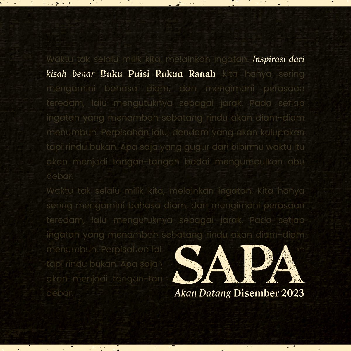 rumahripta's tweet photo. [sa . pa] | ساڤ : tegur

Disember 2023 | Studio Ramli Hassan

#teaterSAPA
#RukunRanah
#RumahRipta
#MainTheatre
#MDP #dreamproject https://t.co/iPVkVEEzwa