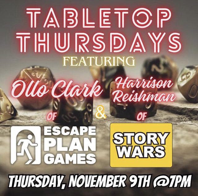 Ollo Clark (@olloclark) on Twitter photo Calling LA nerds! Come on down to <a href="/TheRoguelike/">The Roguelike Tavern</a> on Thursday (Nov 9th) at 7pm to hear about <a href="/eplangames/">Escape Plan Games ➡️ Gamehole Con</a> and what we’ve got planned for the past, present, and future.
It’s our plans for the past that will really f*** you up.
Tavern Tales books & dice will be available to buy! Calling LA nerds! Come on down to <a href="/TheRoguelike/">The Roguelike Tavern</a> on Thursday (Nov 9th) at 7pm to hear about <a href="/eplangames/">Escape Plan Games ➡️ Gamehole Con</a> and what we’ve got planned for the past, present, and future.
It’s our plans for the past that will really f*** you up.
Tavern Tales books & dice will be available to buy!