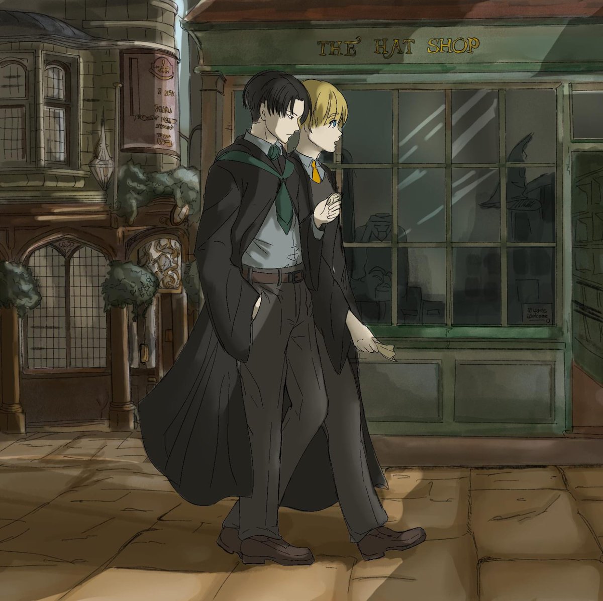 Blue_Grammar's tweet photo. Hogwarts AU. Because I can. (They could fit different houses but I kinda like this combo)
#AoT #hogwarts https://t.co/G1v315PXln