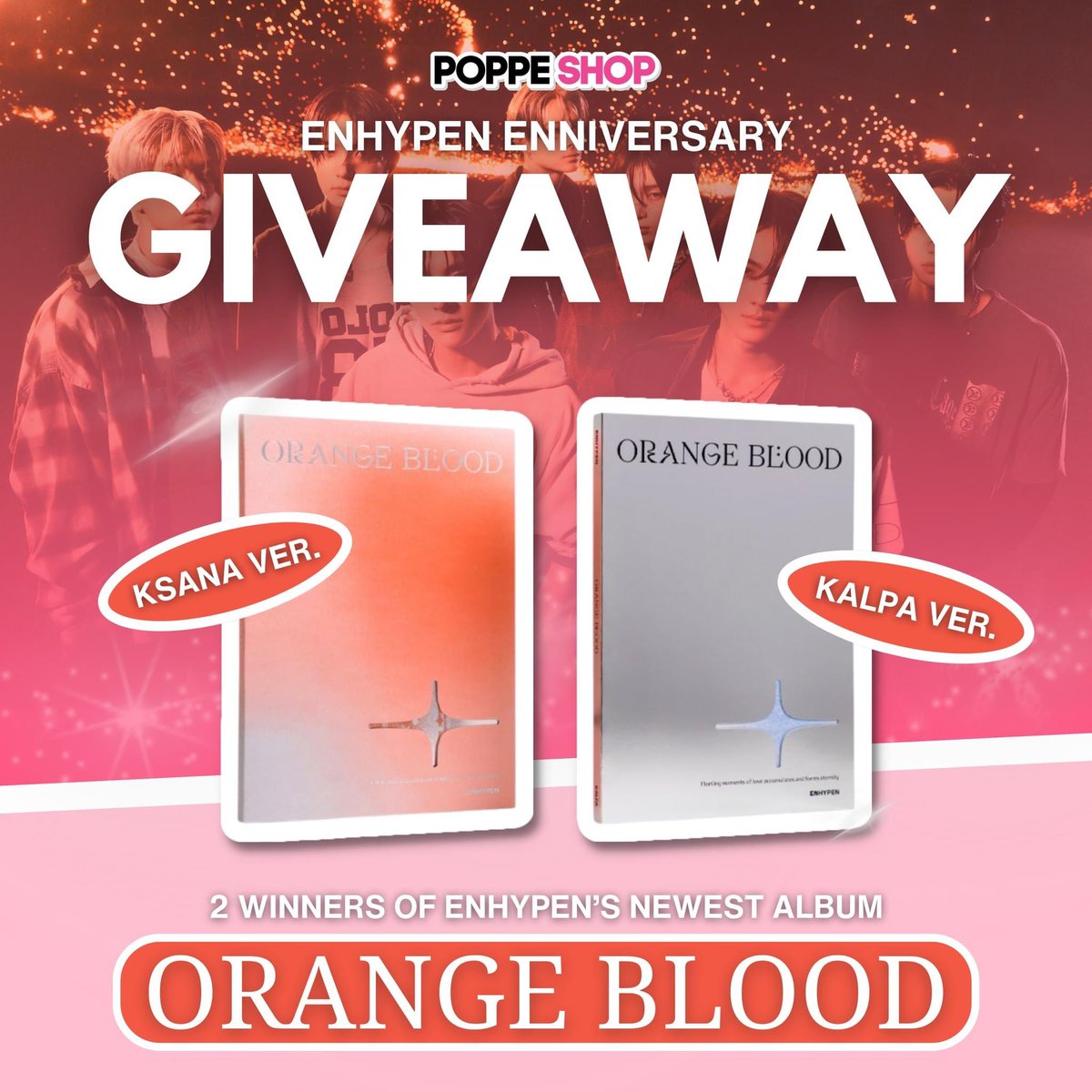 poppeshop's tweet photo. 📣 HEADS UP, ENGENES! 🧡🙋🏻‍♀️

We're giving away Enhypen’s ORANGE BLOOD ALBUM to 2 lucky winners! 🎉

Mechanics:

- Like and Follow.
- Tag an Engene Bestie in the replies.
- RT this post.

Winners will be drawn on Enhypen’s ENNIVERSARY. Stay tuned for the exciting announcement! 🎈🎁 https://t.co/3ulK9w2Siw