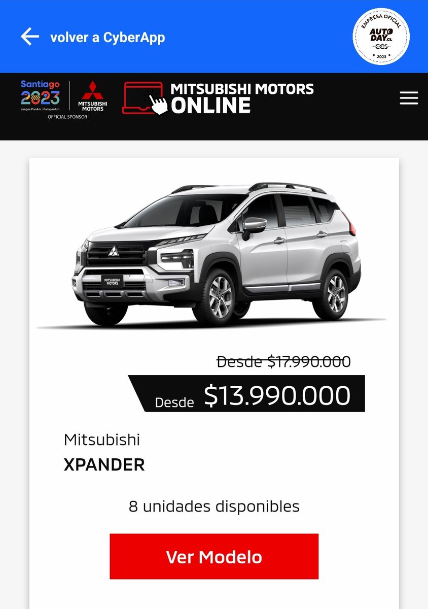 rcyunis's tweet photo. #AutoDay de @MitsuElect #Mitsubishi no tuvo ninguna oferta a pesar de estar en la página cyber. Puro engaño @SERNAC https://t.co/CkilBVY31M