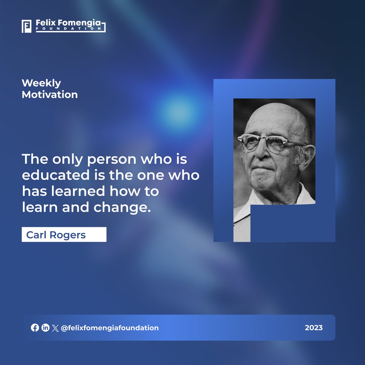 We welcome you to today's weekly motivation from Carl Rogers, an American psychologist and author. 

An educated person is one willing to submit to unlearning and relearning while adapting to change.📚💡

#education
#weeklymotivation
#edtech