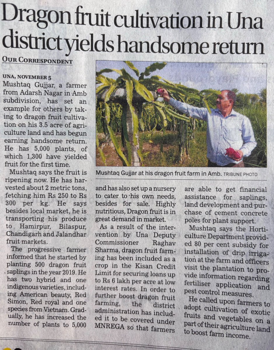Raghav Sharma (@raghavsharmaias) on Twitter photo Dragonfruit cultivation picks up in District Una, Himachal Pradesh. Crop diversification is necessary for doubling farmersтАЩ income and preserving soil fertility. <a href="/AgriGoI/">Agriculture INDIA</a> <a href="/CMOFFICEHP/">CMO HIMACHAL</a> <a href="/PMOIndia/">PMO India</a> Dragonfruit cultivation picks up in District Una, Himachal Pradesh. Crop diversification is necessary for doubling farmersтАЩ income and preserving soil fertility. <a href="/AgriGoI/">Agriculture INDIA</a> <a href="/CMOFFICEHP/">CMO HIMACHAL</a> <a href="/PMOIndia/">PMO India</a>
