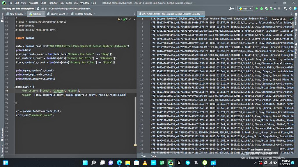 jeff_lanor's tweet photo. Diving into the world of squirrels 🐿️ with Python 🐍! Here's a snapshot of my data wizardry on the Great Squirrel Census Data Analysis (with Panda)📊. Crunching numbers to help our furry friends thrive! 🌳💫
#Panda #SquirrelCensus #Python #DataAnalysis #100DaysOfCode https://t.co/BC26SpEfZd