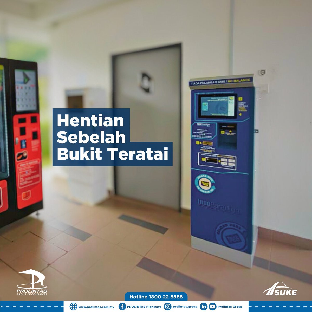 mySUKEofficial's tweet photo. Tak cukup baki kad TnG ketika guna Lebuhraya SUKE? 

Jangan risau… demi kemudahan pengguna, kiosk layan diri (SSK) untuk tambah nilai kad Touch ‘n Go ada disediakan di tiga lokasi berbeza di sepanjang Lebuhraya SUKE seperti dalam gambar. 

SUKE, menceriakan perjalanan anda! https://t.co/dbEVkne21e