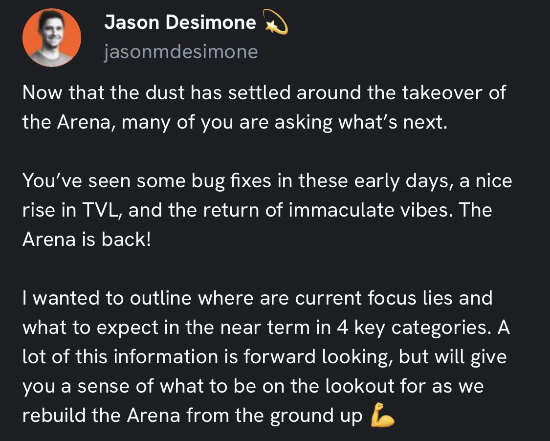 StarsArena take over in full action!

Below in this post you can read about the most recent update posted by <a href="/jasonmdesimone/">Jason Desimone ⚔️</a> 
about the future of <a href="/starsarenacom/">The Arena</a> 

(New feature live tomorrow)

1/6
