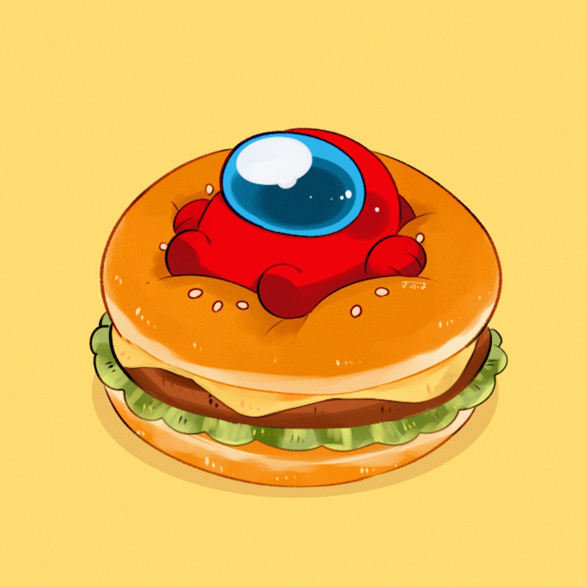 crewmate (among us) food burger no humans yellow background simple background oversized food 1other  illustration images