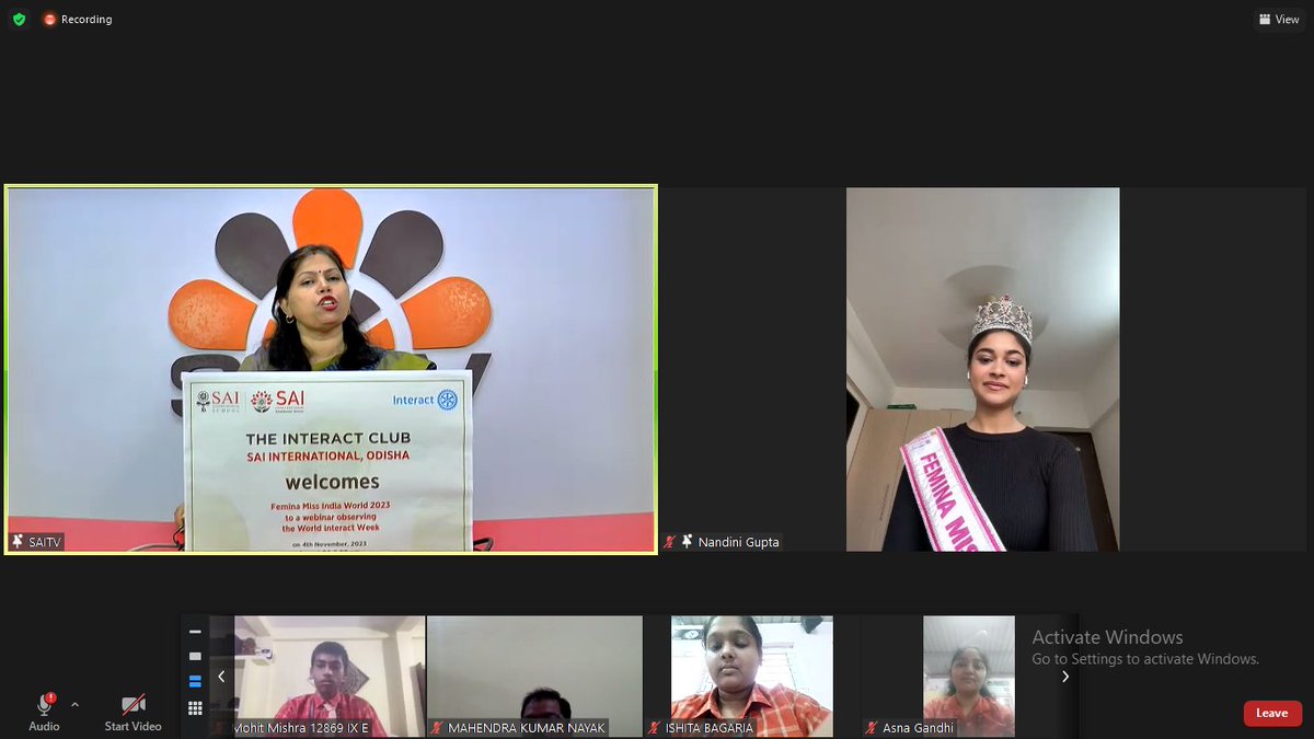 SAI_Edu_In's tweet photo. On the advent of World  Interact Week, SAI International hosted a captivating and motivational  webinar, featuring a distinguished guest, Femina Miss India World 2023,  Miss Nandini Gupta. 
#WorldInteractWeek #InteractClub #RotaryClub #MotivationalWebinar #NurturingLeadership https://t.co/w2DlcQpAhp