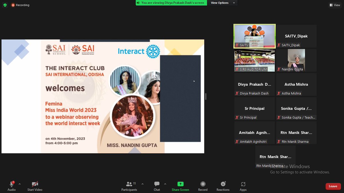 SAI_Edu_In's tweet photo. On the advent of World  Interact Week, SAI International hosted a captivating and motivational  webinar, featuring a distinguished guest, Femina Miss India World 2023,  Miss Nandini Gupta. 
#WorldInteractWeek #InteractClub #RotaryClub #MotivationalWebinar #NurturingLeadership https://t.co/w2DlcQpAhp
