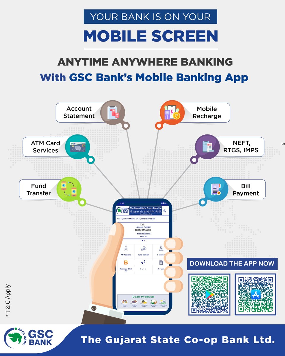 GSCBank's tweet photo. PAY YOUR BILLS from the comfort of your home with GSC BANK's MOBILE BANKING APP.
To download GSC Bank Mobile Banking App, Scan the QR code.
#GSCB #MobileBanking #DigitalPayments #IMPS #RTGS #NEFT #billpayments #fundtransfer #ATMcardservices #accountstatement https://t.co/UB0PnSLgAv