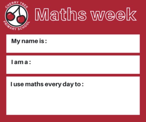 Miss Wolstencroft- Cherry Tree School - Watford (@misswcts) on Twitter photo This week <a href="/CTS_Watford/">Cherry Tree Primary School</a> are celebrating Maths. Can you help our children to find out the importance of Maths in the real world by telling us how you use maths every day? <a href="/headcherrytree/">Cherry Tree Headteacher</a> <a href="/MissPenfoldCTS/">Miss Penfold</a> @MrsSibbitCTS <a href="/MissBirdsallCTS/">Miss Birdsall - Cherry Tree School - Watford</a> <a href="/Hertsmaths/">HFL Primary Maths</a> #CTSmathsweek #MathsWeek23 This week <a href="/CTS_Watford/">Cherry Tree Primary School</a> are celebrating Maths. Can you help our children to find out the importance of Maths in the real world by telling us how you use maths every day? <a href="/headcherrytree/">Cherry Tree Headteacher</a> <a href="/MissPenfoldCTS/">Miss Penfold</a> @MrsSibbitCTS <a href="/MissBirdsallCTS/">Miss Birdsall - Cherry Tree School - Watford</a> <a href="/Hertsmaths/">HFL Primary Maths</a> #CTSmathsweek #MathsWeek23