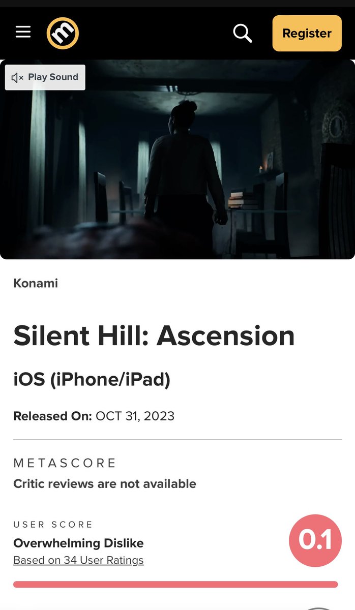 YoSkeletons's tweet photo. Congrats to @SHAscension and @JNavok on having the lowest user rated game on all of Metacritic with a 0.1 out of 10 score! 🍷 🥂
.
#SilentHill2 #silenthillascension #genvid #jacobnavok #HorrorGames #horrorgame #silenthill #konami #gaming_news #gaming @Asmongold @YongYea https://t.co/mPsMxXEJYa