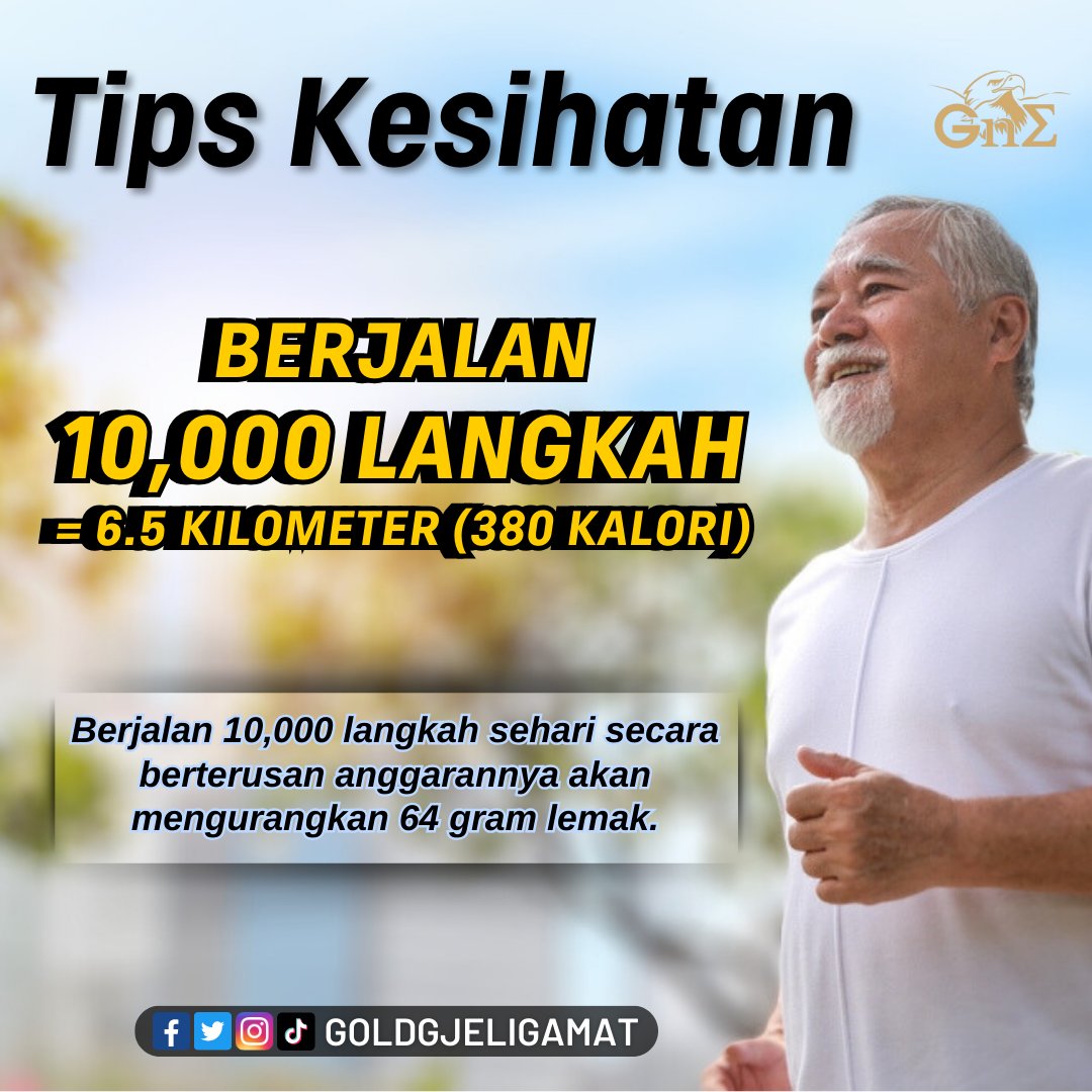GoldGJeliGamat's tweet photo. "10,000 Langkah Sehari: Pemangkin Bakar Lemak Anda! 
#tips #tipskesihatan #berjalan #gayahidupsihat https://t.co/zbB6N0LGnz