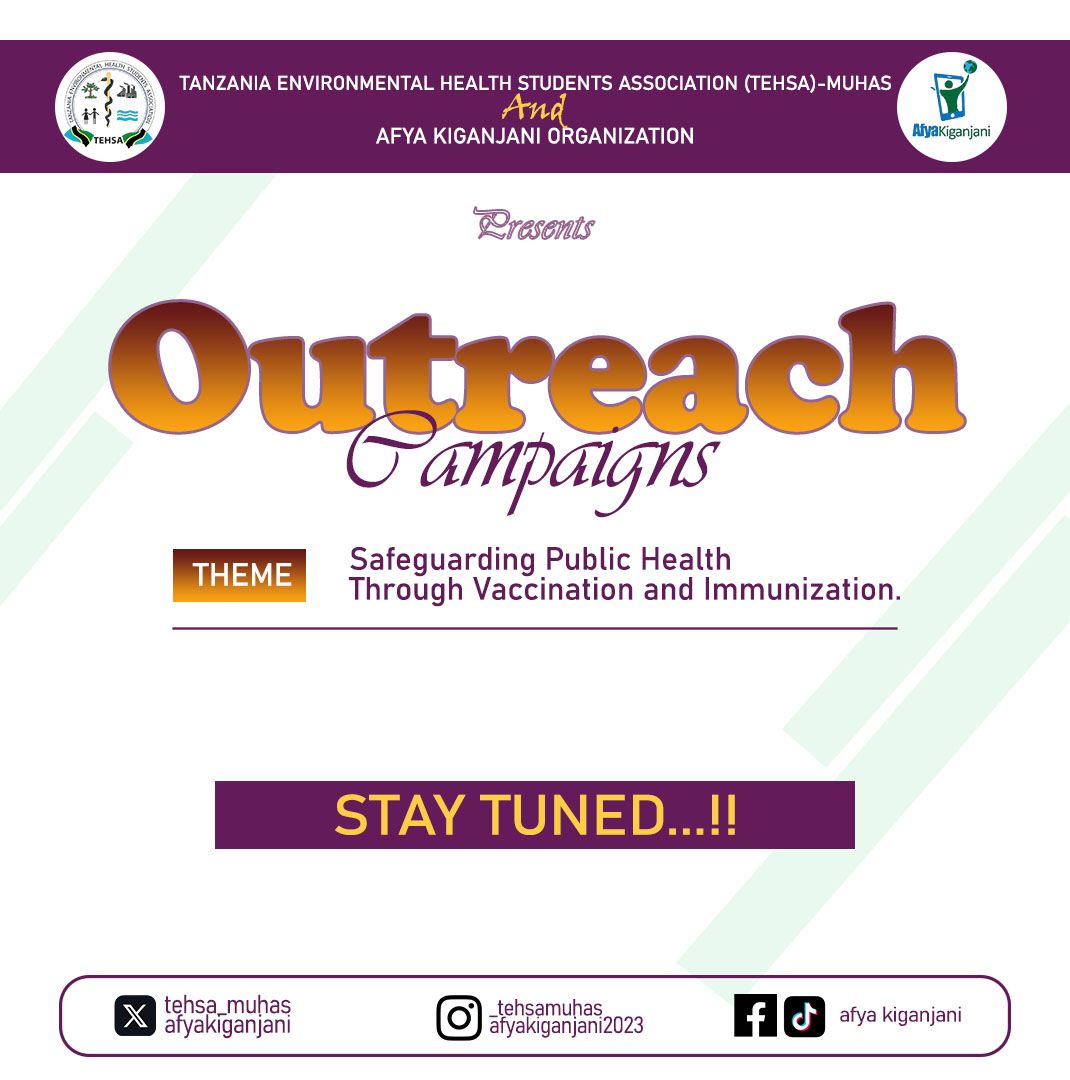 We are delighted to extend an invitation to you for the upcoming vaccination awareness campaign organized by @muhas_tehsa in partnership with @afyakiganjani This event promises to be an engaging outreach to learn the crucial role a vaccinations play in preserving public health